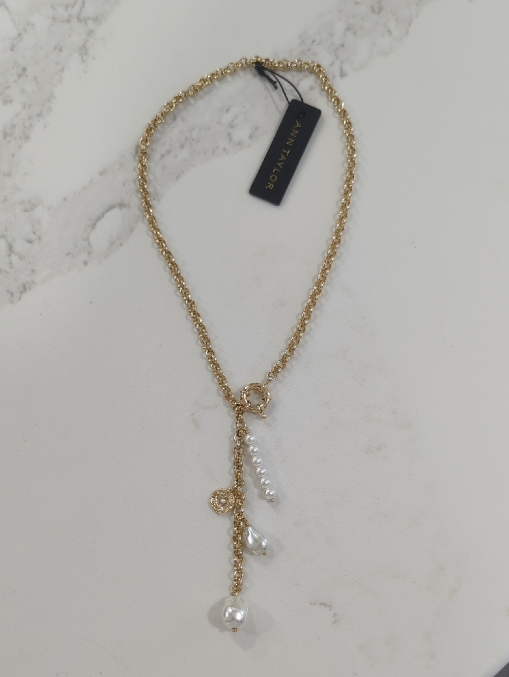 Ann Taylor Gold-tone Pearl Drop Lariat Necklace